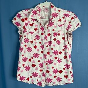 Y2K Pink and White Floral Button Up Cowgirl brand